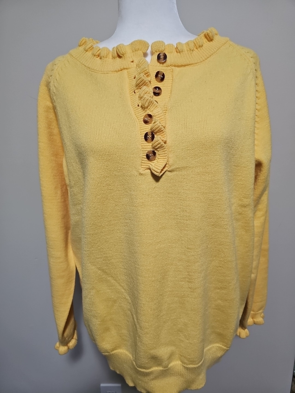 Women’s Yellow Ruffle Henley Sweater